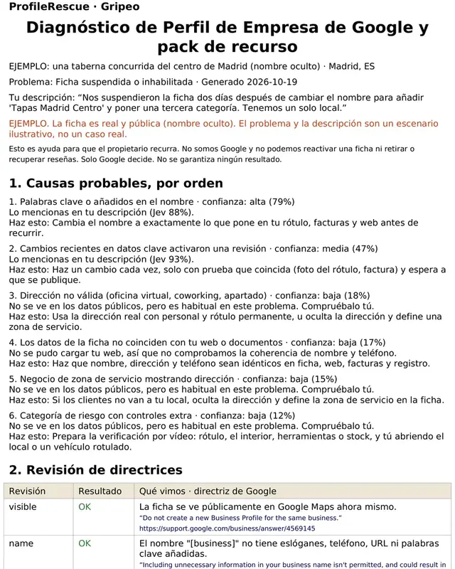 ProfileRescue: Close-up of sample page 1