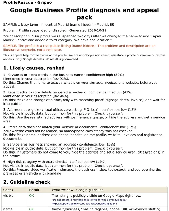 ProfileRescue: Close-up of sample page 1