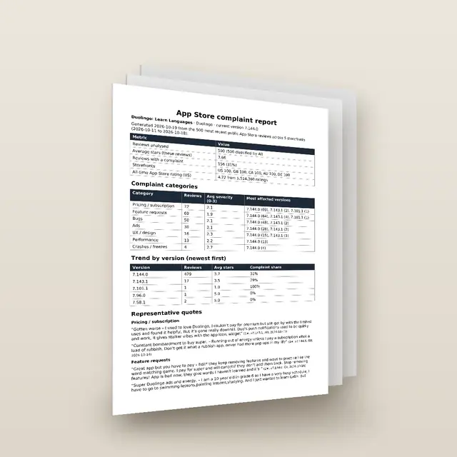 AppGripe for iOS sample report